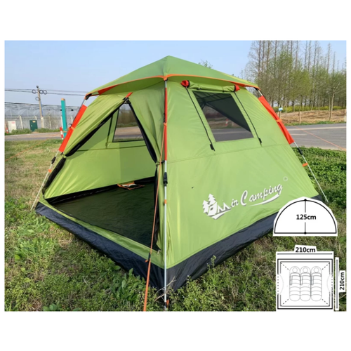 фото 3 местная палатка полуавтомат с окнами /210х210х125 см/ зеленая terbo mir camping