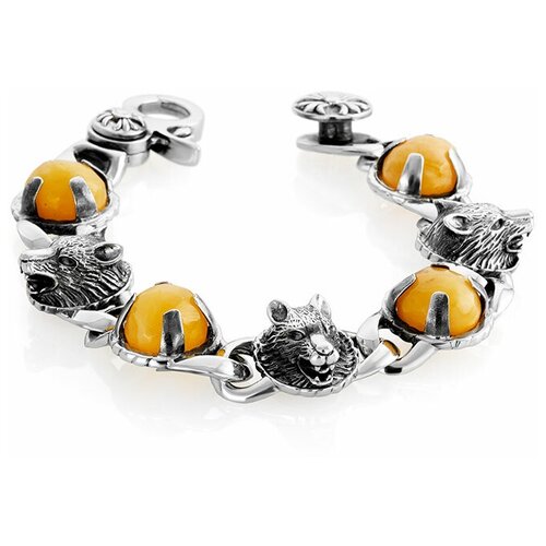 фото Amberholl мужской браслет «волкодав» из серебра и натурального янтаря медового цвета