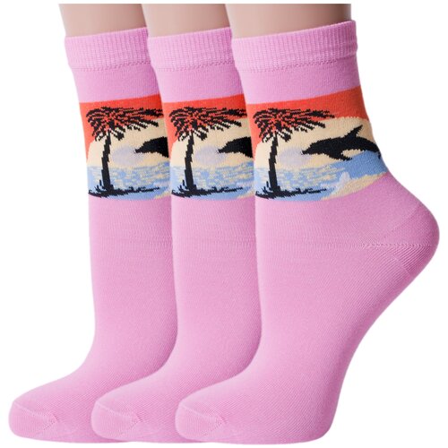 фото Комплект из 3 пар женских носков lorenzline ярко-розовые, размер 23 (36-37)