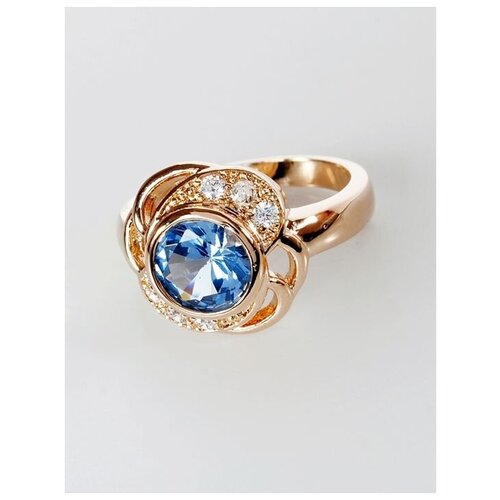 фото Кольцо lotus jewelry, бижутерный сплав, золочение, фианит, размер 18, голубой