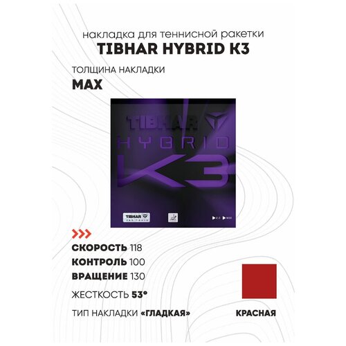 фото Накладка tibhar hybrid k3 цвет красный, толщина max