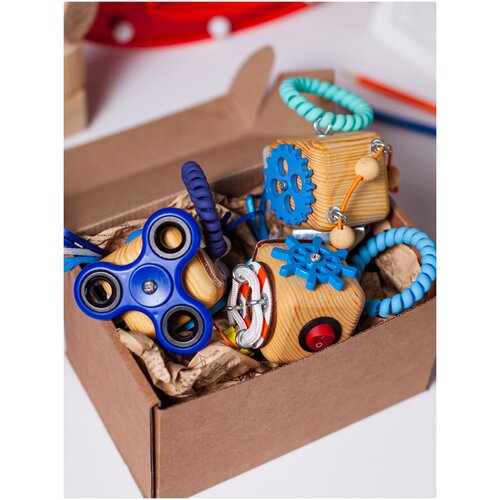 фото Smartcube / набор бизикубиков 3 шт, голубой, 8х8 см / бизиборд / дорожные бизикубики / развивающая игрушка / кубики детские