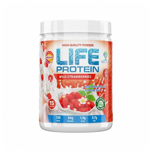 фото Протеиновый коктейль для похудения life protein 1lb (450 г) со вкусом земляники 15 порций tree of life