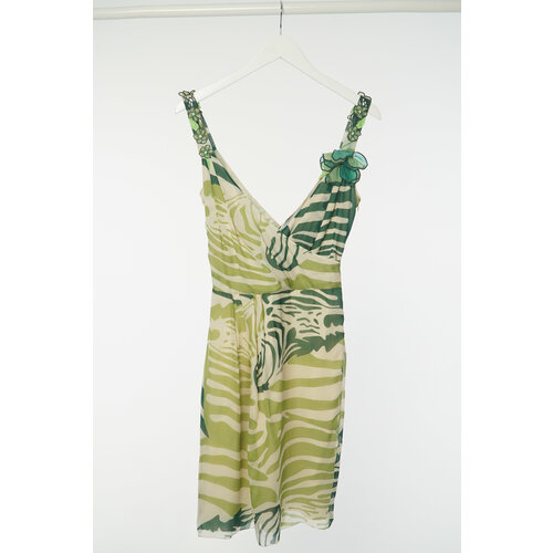 фото Сарафан blumarine, натуральный шелк, повседневный, свободный силуэт, миди, подкладка, размер 44, зеленый