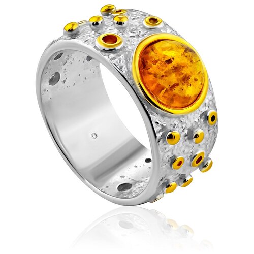 фото Amberholl кольцо «элевсина» из текстурного серебра с золочением и янтаря