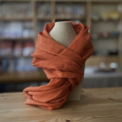 фото 100% льняной шарф оранжевый льняное