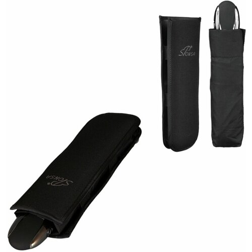 фото Мини-зонт sponsa, полуавтомат, 3 сложения, для мужчин, черный