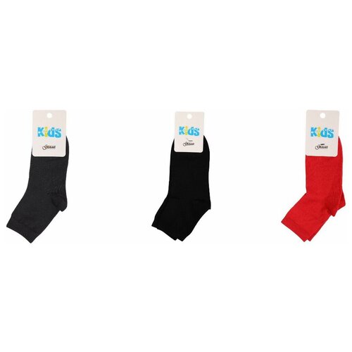 фото Набор детских носков gamma 3 пары однотонные, размер 16-18, черные, красные, серые (с765/16-18/2)