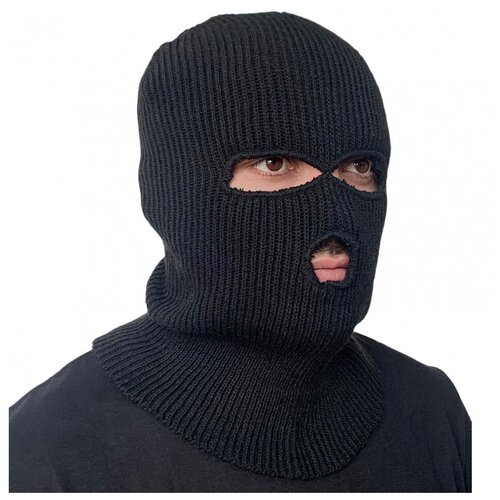 фото Вязаная балаклава-маска черная 3 отверстия без бренда