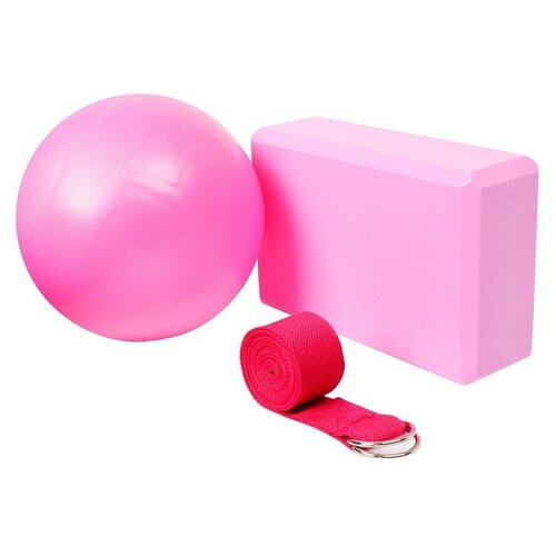 фото Набор для йоги (блок+ремень+мяч), цвет розовый нет бренда