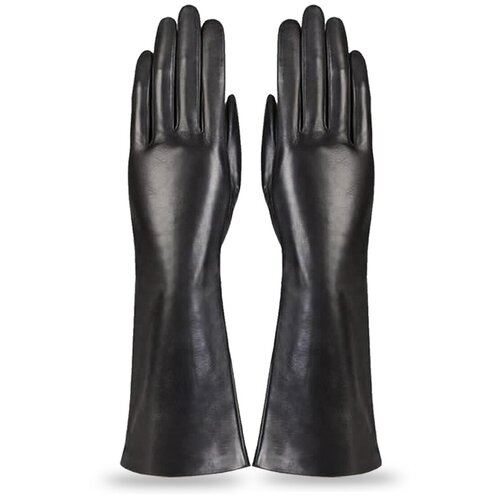 фото Перчатки женские кожаные черные лайка теплые осенние, зимние, демисезонные, длинные, гладкие на шерсти tevin размер 6.5
