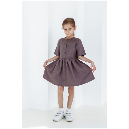 фото Школьное платье kinfolk clothes, размер 104, фиолетовый, серый