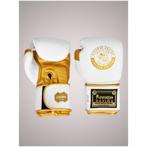 фото Боксерские перчатки из натуральной кожи revansh pro white gold 18 унций