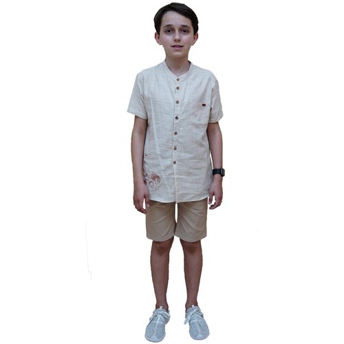 фото Рубашка и шорты для мальчика, mdm midimod gold, размер 98, цвет бежевый