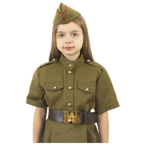 фото Карнавальный костюм страна карнавалия военного: платье с коротким рукавом, пилотка, ремень, размер 42, рост 158-164 см.