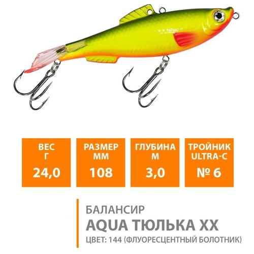 фото Балансир для зимней рыбалки aqua тюлька хх-108mm, вес 24g, цвет 144 (флуоресцентный болотник)