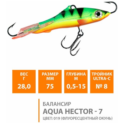 фото Балансир для зимней рыбалки aqua hector-7 75mm 28g цвет 019