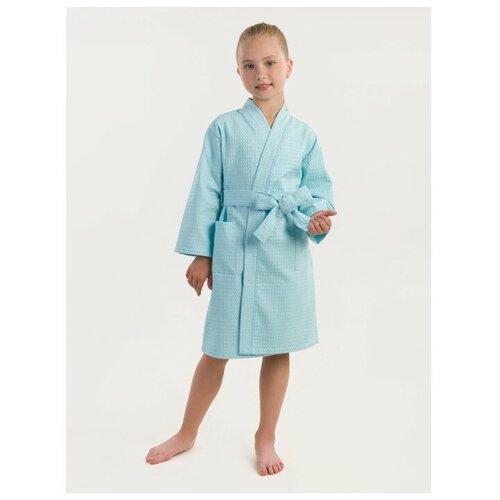 фото Халат вафельный детский bio-textiles кимоно размер 32 голубой для девочки