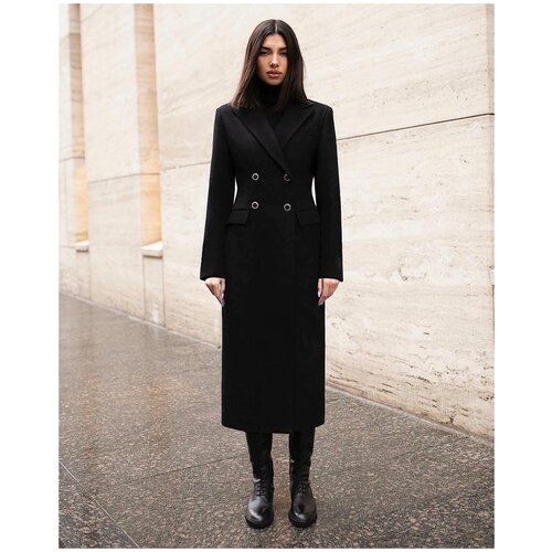 фото Пальто bublikaim, демисезон/зима, шерсть, силуэт прилегающий, средней длины, размер 42(s), черный