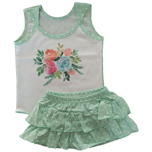 фото Комплект одежды три ползунка для девочек, майка и шорты, повседневный стиль, размер 86, зеленый