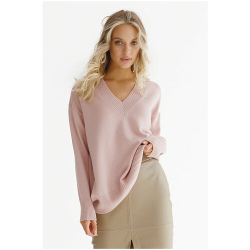 фото Пуловер bonny wool, длинный рукав, оверсайз, вязаный, без карманов, размер l/xl, розовый