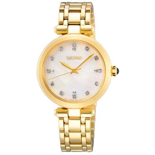 фото Наручные часы seiko женские, кварцевые, корпус золото, бриллиант, золотой