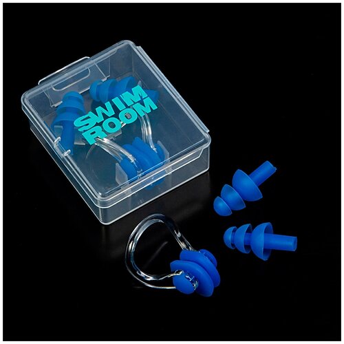 фото Комплект беруши и зажим для носа для плавания и бассейна swimroom “earplugs and nose clip”, цвет синий