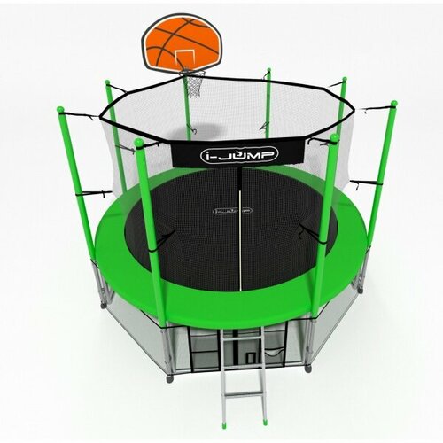 фото Каркасный батут i-jump basket 10ft green баскетбольный щит, защитная сетка 180 см, диаметр 3.05 м, макс. нагрузка 150 кг