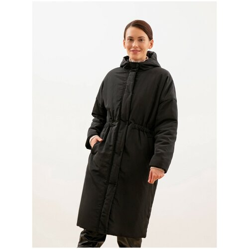 фото Пальто pompa зимнее, силуэт прямой, удлиненное, размер 42, черный
