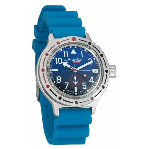 фото Часы мужские механические восток амфибия 420957 с автоподзаводом (резина голубая)