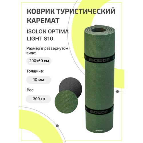 фото Коврик для туризма и отдыха удлиненный isolon optima light s10, 200х60см серый/хаки