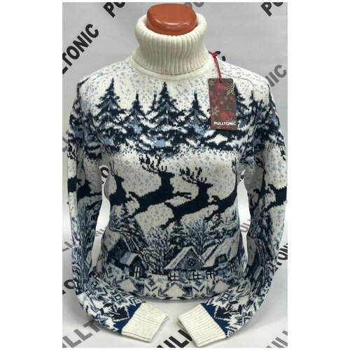 фото Женский зимний свитер с оленями и домиками pulltonic