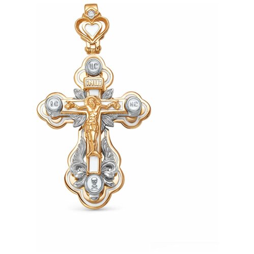 фото Крестик женский, средний, золото, белая эмаль заглушки dialvi jewelry