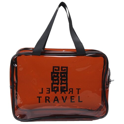 фото Косметичка водонепроницаемая пвх на молнии сумочка с ручкой travel, коричневая 29,5*11*21см нет тб