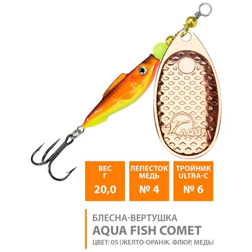 фото Блесна вертушка aqua fish comet-4 20g. приманка для рыбалки на окуня, судака, щуку, форель / цвет 05