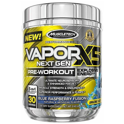 фото Предтренировочный комплекс muscletech vapor x5 next gen, 30 порций (голубая малина) / для набора массы и похудения, мужчин и женщин