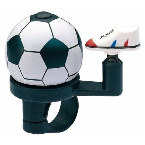 фото Звонок jh-302 "футбольный мяч" d:38 мм, алюминиевый купол и пластиковая база, для руля d:22,2 tbs