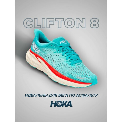фото Кроссовки hoka clifton 8, полнота b, размер us7b/u5.5/eu38 2/3/jpn24, бирюзовый