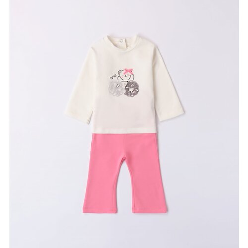 фото Комплект одежды minibanda для девочек, лонгслив и брюки, повседневный стиль, без капюшона, без карманов, пояс на резинке, размер 24, бежевый, розовый