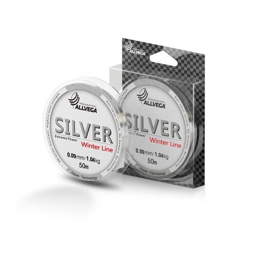 фото Монофильная леска allvega silver d=0.09 мм, 50 м, 1.04 кг, серебристый, 1 шт.