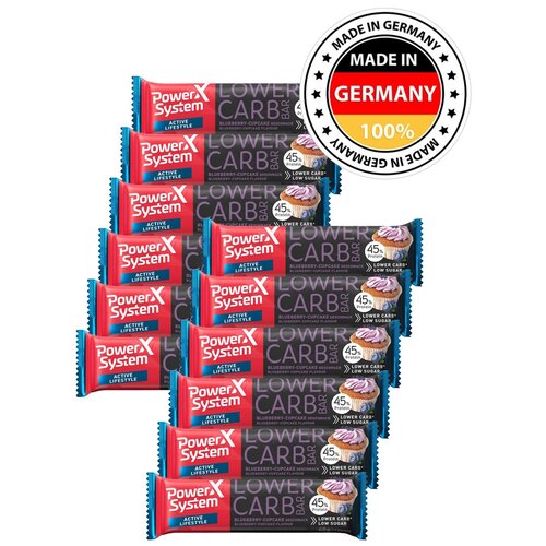 фото Power system lower carb bar (черничный маффин) 12х40г / протеиновый батончик (45% белка) без сахара с коллагеном для похудения и набора мышечной массы женщин и мужчин
