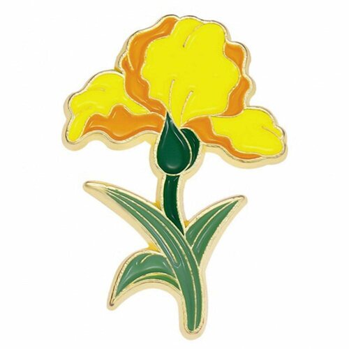 фото Брошь брошь-значок металлическая цветок ирис желтая эмаль tov-0361 основа золотого цвета с клипсой 30х21 мм, цена за 1 шт. поделки.рф