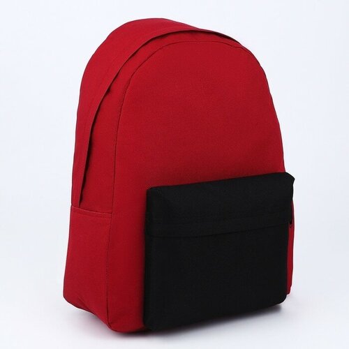фото Рюкзак текстильный с цветным карманом, 30х39х12 см, бордовый/черный без бренда