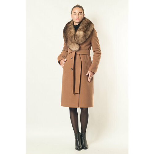 фото Пальто-халат margo демисезонное, демисезон/зима, шерсть, силуэт прилегающий, удлиненное, размер 52, бежевый