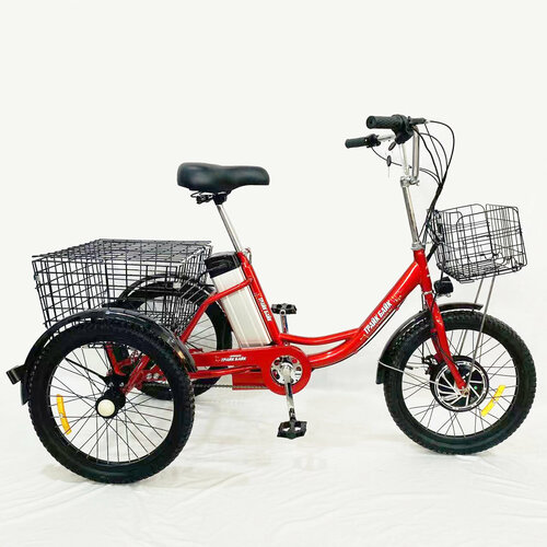 фото Электровелосипед (велосипед с электрическим приводом) трехколесный взрослый трайк байк е20, цвет красный