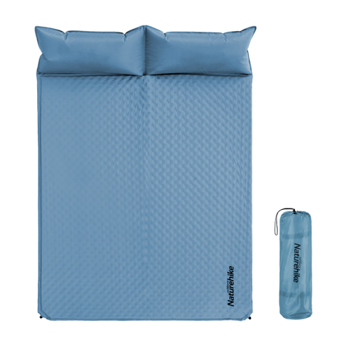 фото Коврик самонадувающийся naturehike двойной, с подушками, 185х130х2,5 см, голубой