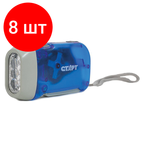 фото Комплект 8 шт, динамо-фонарь аккумуляторный старт 3хled, заряд от движения рычагом, lde 701-b1, 12251