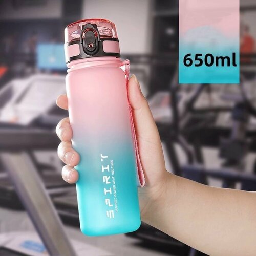 фото Спортивная бутылка для воды, 650 мл, питьевая фитнес бутылка с сито-фильтром, замком от проливания, розово-бирюзовый нет бренда
