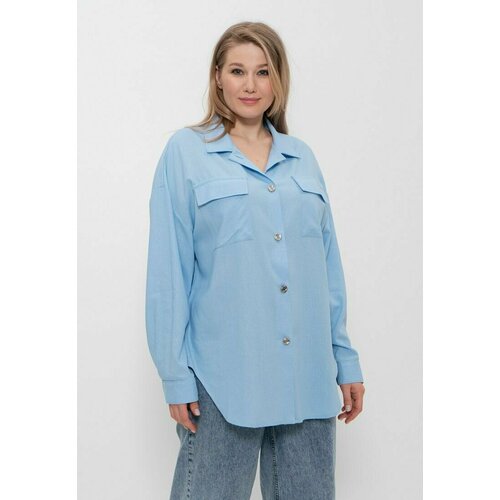 фото Рубашка cleo, повседневный стиль, прямой силуэт, длинный рукав, карманы, однотонная, размер 62, голубой