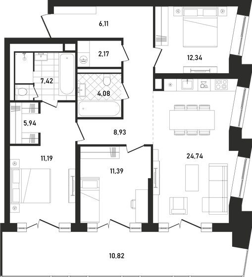 104,9 м², 3-комнатная квартира 74 713 536 ₽ - изображение 1